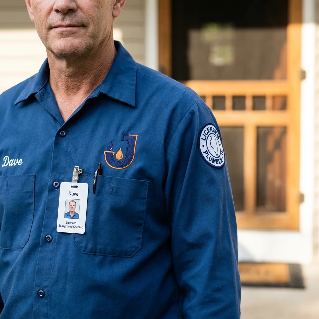 Licensed plumber showing ID badge in North East, PA