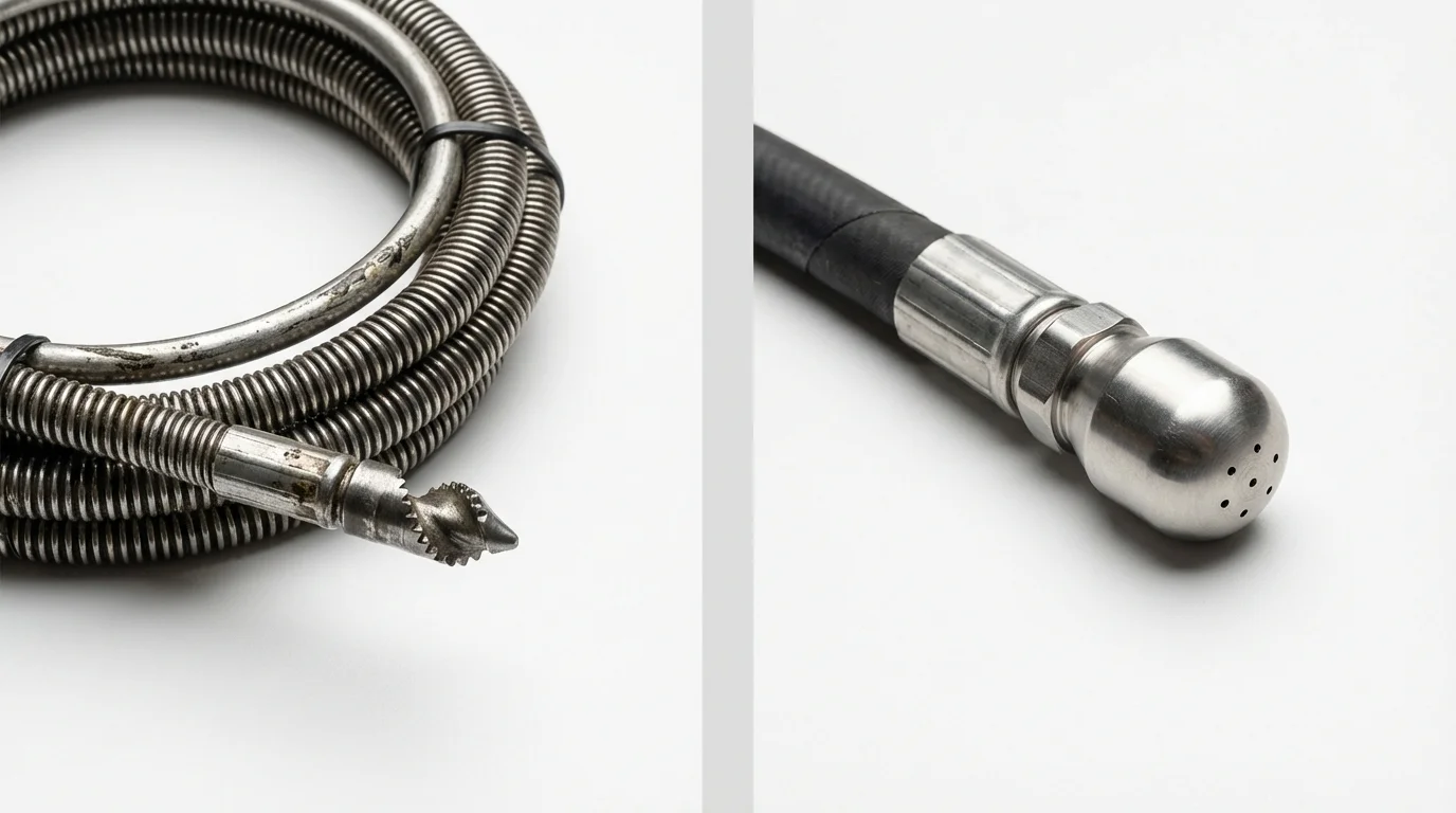 Drain snake cable and hydro jetting nozzle used for drain cleaning in North East, PA