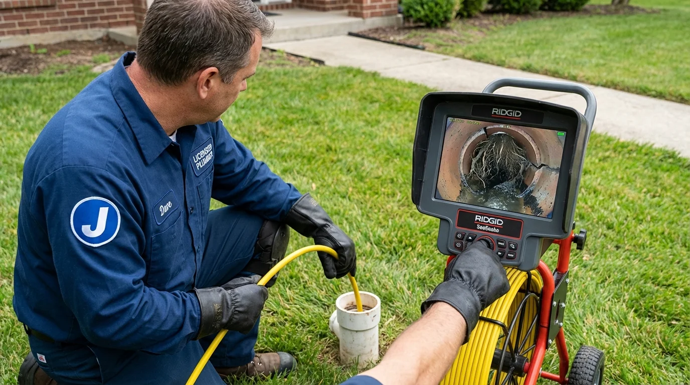 Sewer camera inspection being performed by Johns Plumbing LLC in North East