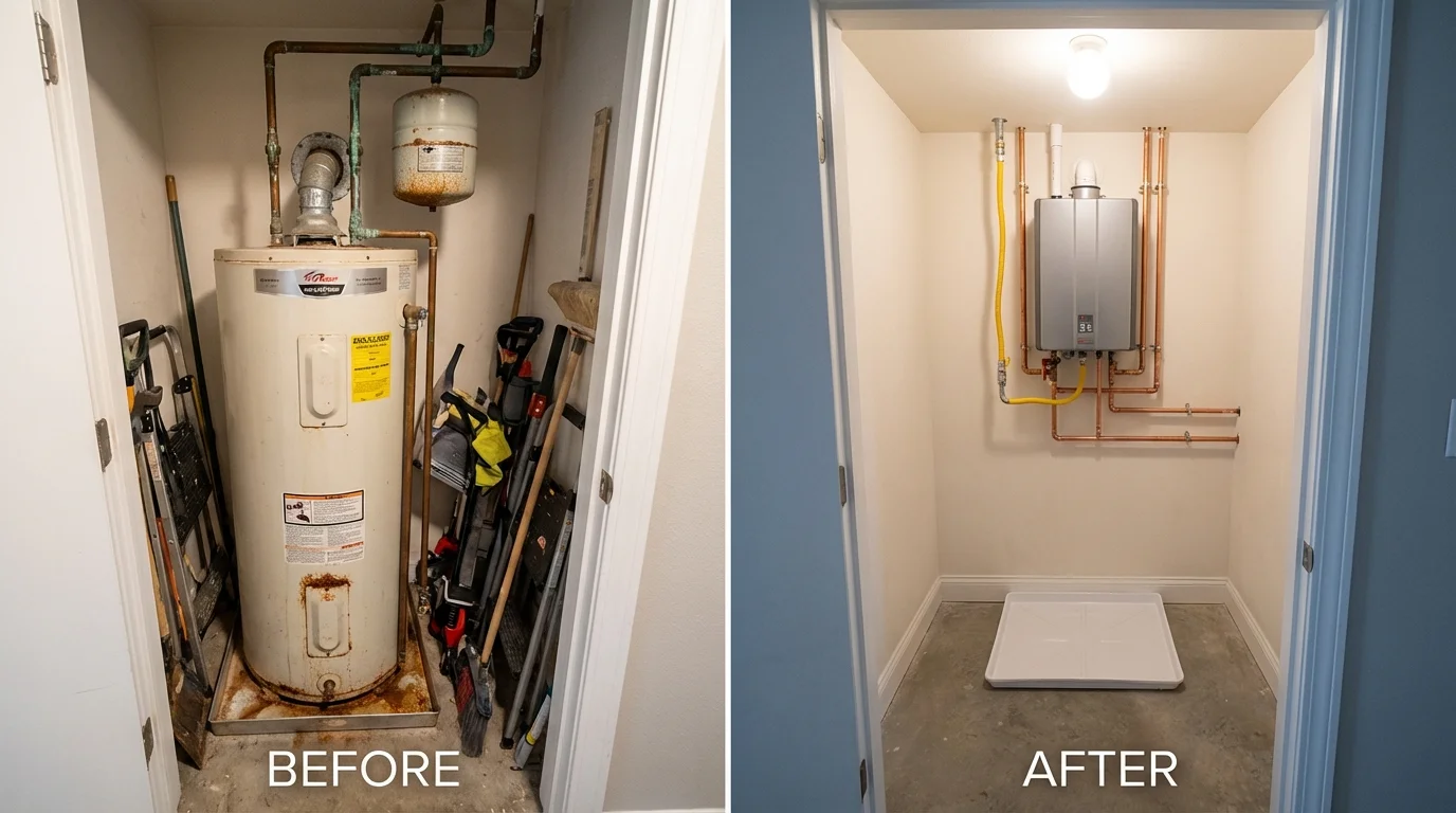 Tank water heater versus wall-mounted tankless unit comparison for North East, PA homeowners