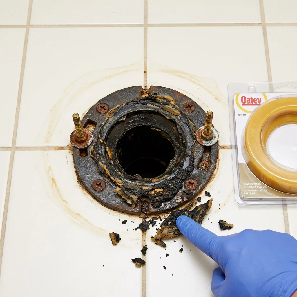 Failed wax ring showing water seepage at the base of a toilet in a North East, PA home