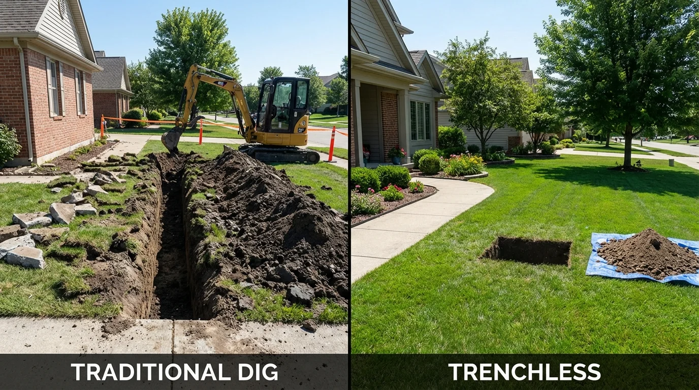 Trenchless sewer repair with minimal yard damage versus traditional excavation in North East, PA
